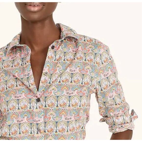 J Crew Women's Sz 0 Slim-Fit Organic Cotton Liberty Giorgia Duke Print Button Up - Picture 2 of 13